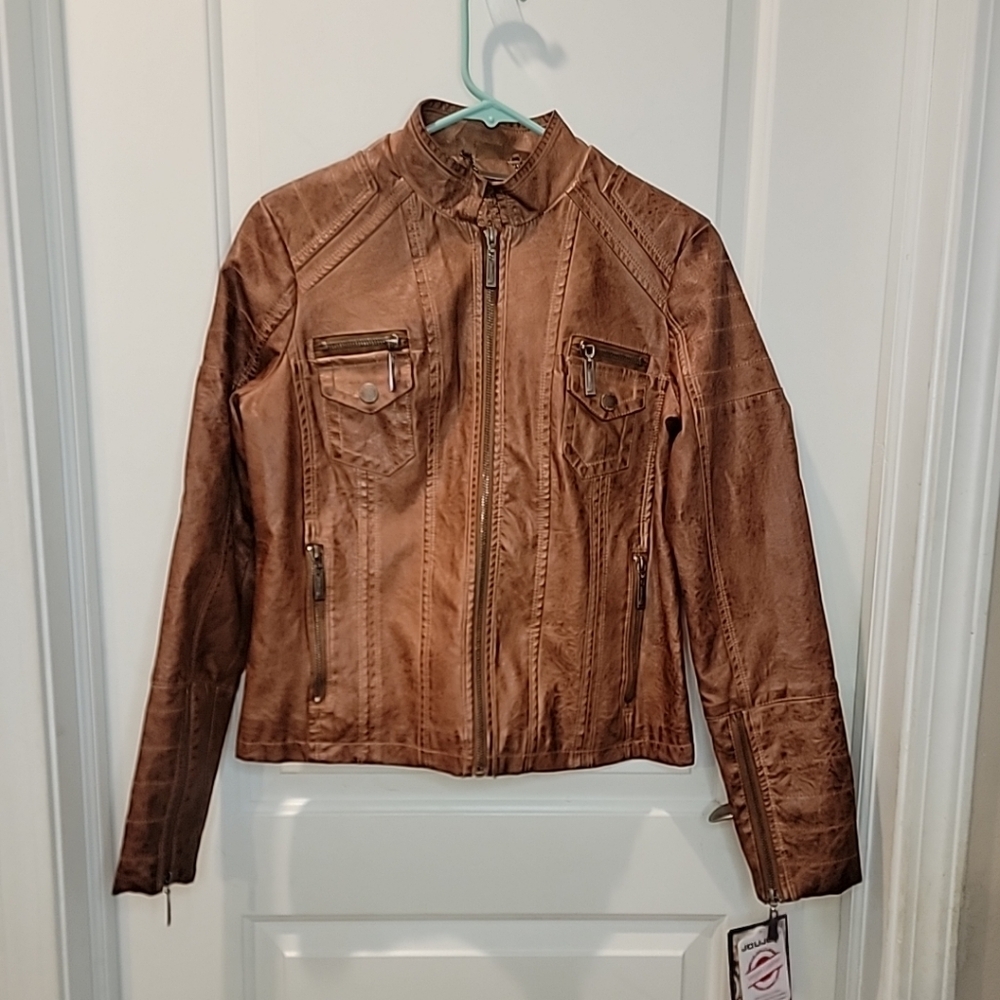 NWT Jou Jou Women's Vegan Leather Moto Jacket in Small